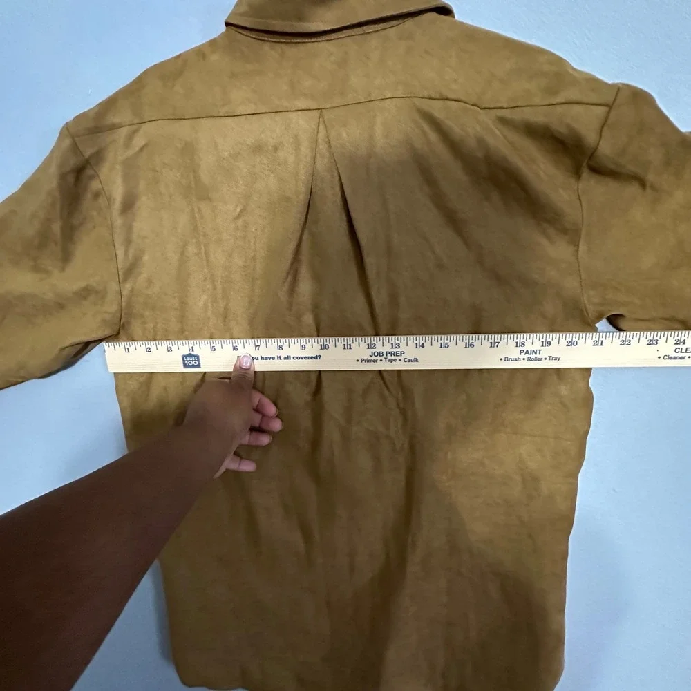 Banana Republic Mens Vegan Suede Button Down Shirt Camel Brown Medium NWT